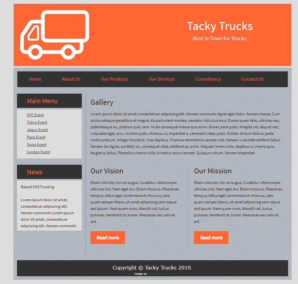 tacky truck website page